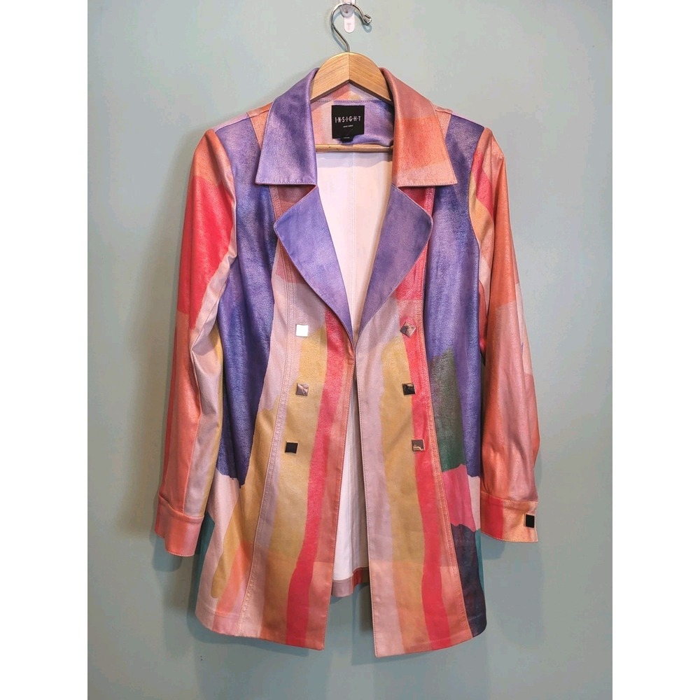 Insight New York Colorful Artsy Abstract 1 Hook Lightweight Mid Length Jacket 10